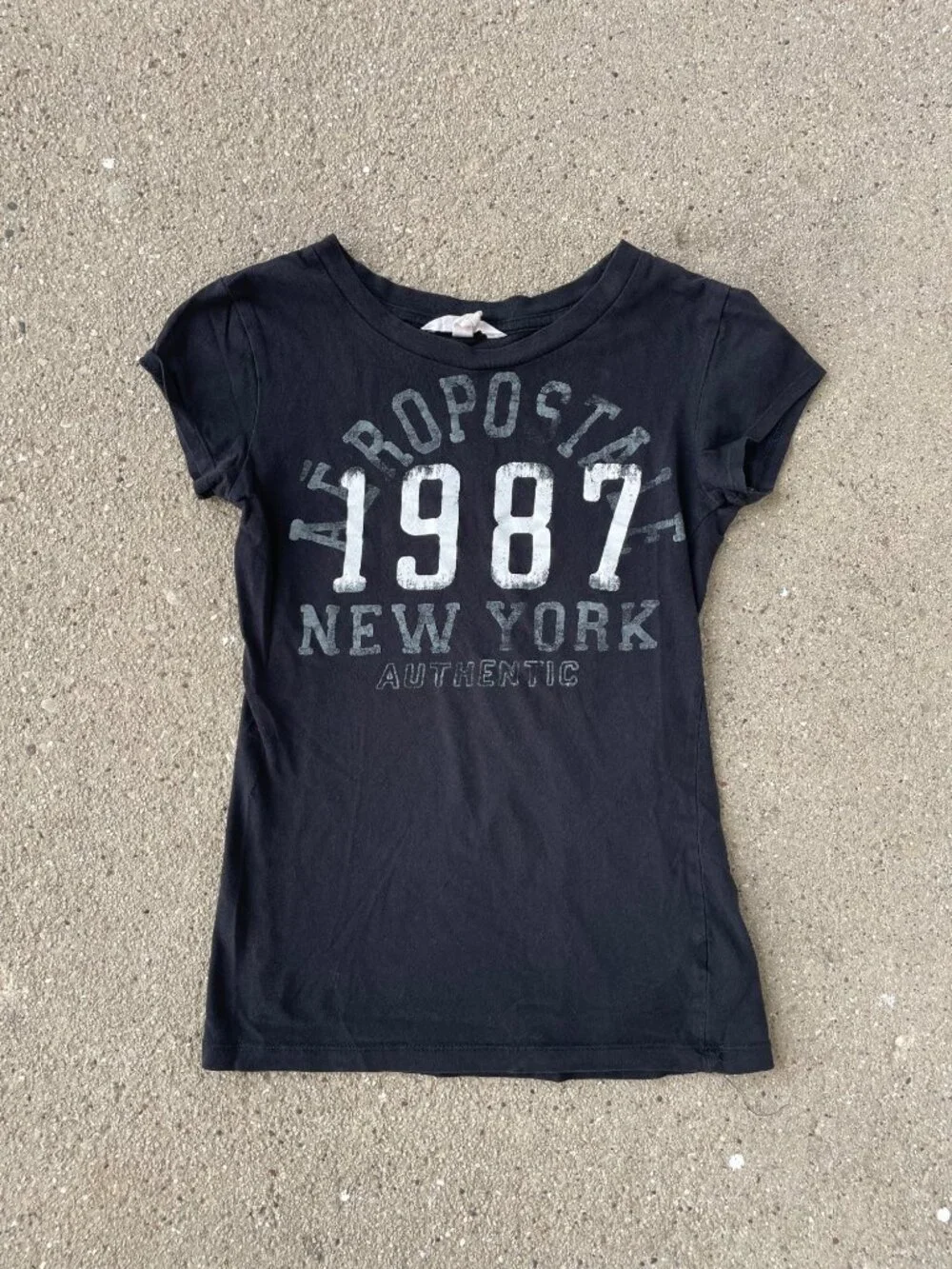 Vintage Y2K Aeropostale Micro Mini T Shirt Black Spellout Mall Goth S Cotton Emo